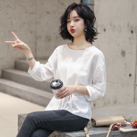 高梵(GOLDFARM)2019春夏新款女款时尚九分袖抽绳收腰气质衬衫