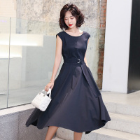 高梵(GOLDFARM)2019夏季新款收腰显瘦连衣裙女港风复古气质长裙女不规则裙子