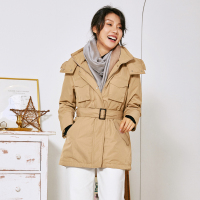 高梵(GOLDFARM)2019秋冬新款女式时尚系带连帽保暖羽绒服