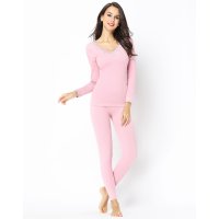 婷美珊瑚蕾丝贴花V领弹力紧身打底保暖套装DE7685