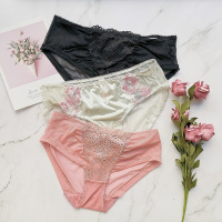 婷美【3条装】舒适透气蕾丝花纹亲肤女士内裤组合 DK7757灰色＋DK7637豆沙＋DK7637黑色