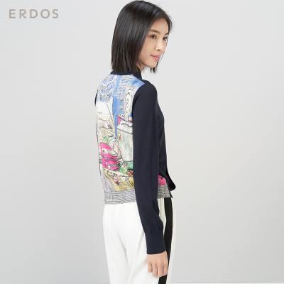 ERDOS 春夏VOYAGE旅行轻薄真丝手绘趣味印花女针织开衫 E276G1003