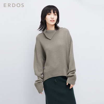 ERDOS 秋冬袁泉同款高领宽松加长袖女羊绒衫E276A0121