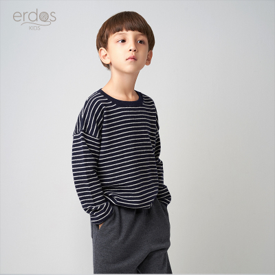 erdos KIDS 圆领纯羊绒夹条儿童套衫K776W1010