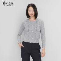 鄂尔多斯秋冬时尚圆领绞花镂空针织女士羊绒针织开衫Q276A1011