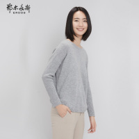 鄂尔多斯秋冬宽松休闲圆领螺纹抽条女士羊绒针织衫Q276A0040