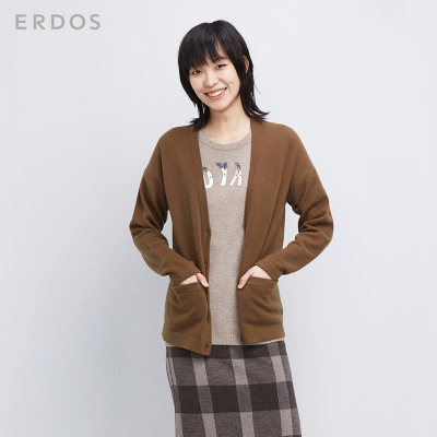 ERDOS 秋冬复古V领纯羊绒针织女开衫