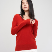 ERDOS/鄂尔多斯春夏新品修身纯色V领薄款羊绒女套衫