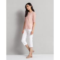 鄂尔多斯春装新款圆领抽条半袖女套衫