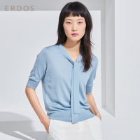 ERDOS 春夏纯色精纺丝绒飘带女针织T恤