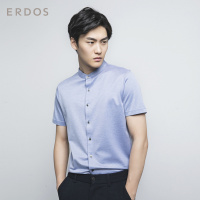 ERDOS 春夏简约立领斜细条纹丝棉短袖男针织衬衫