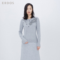 鄂尔多斯erdos 反季特惠圆领装饰提花女式羊绒衫