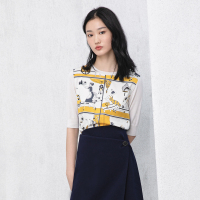 鄂尔多斯ERDOS 春夏趣味插画印花轻薄真丝女士短袖T恤