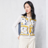 鄂尔多斯ERDOS 春夏针梭拼接插画印花圆领长袖薄款开衫女士针织衫/毛衣