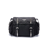 PRADA/普拉达 Black Nylon 饰铆钉包盖式尼龙织物单肩包 软1BD118