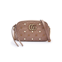 GUCCI/古驰 GG Marmont系列人造革饰珍珠衍缝拉链单肩包 软447632