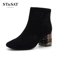 星期六(ST&SAT)冬季专柜同款方头中跟粗跟时尚短靴女SS84116662