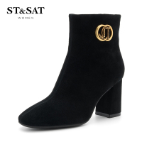 星期六(ST&SAT)冬季专柜同款金属装饰高跟粗跟时尚短靴女SS84116069