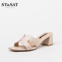 ST&SAT/星期六夏季新款凉鞋露趾粗跟可外穿拖鞋女SS92110380