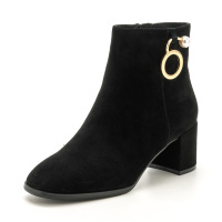 ST&SAT/星期六 秋冬新款金属装饰粗高跟短靴女SS84116494