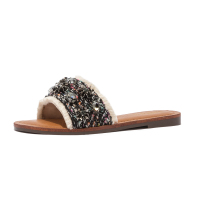 ST&SAT/星期六旗下夏季小香风一字拖平跟纯色拖鞋女SF02110015