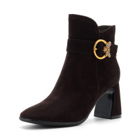 星期六(ST&SAT)旗下冬季羊反绒皮带扣女短靴DF84116105