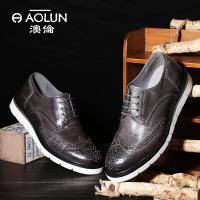 澳伦男鞋秋冬新款布洛克皮鞋真皮擦色男士休闲鞋防滑英伦鞋男