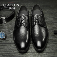 澳伦男鞋2018秋季男士商务正装皮鞋真皮英伦韩版尖头系带休闲皮鞋
