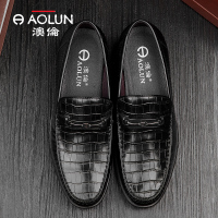 澳伦男鞋春秋季新款懒人豆豆鞋韩版个性套脚真皮百搭休闲皮鞋