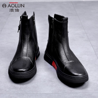 复古真皮男靴2018新款百搭马丁短靴英伦厚底高帮工装靴拉链皮靴