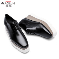 秋冬新款内增高女鞋子高跟厚底松糕鞋方头系带休闲坡跟单鞋女