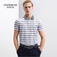 Monteamor/蒙蒂埃莫亲肤雅致间条莱赛尔棉翻领短袖男士T恤