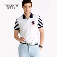 蒙蒂埃莫全棉珠地航海风度假亲子情侣男款短袖T恤时尚休闲上衣男