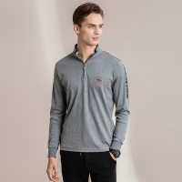半开胸拉链户外简约拼接立领针织男士长袖T恤