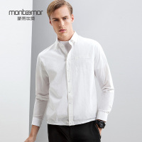 蒙蒂埃莫意式时尚长绒棉抽绳款男士常规版长袖休闲衬衣