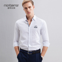 蒙蒂埃莫时尚全棉透气细孔网眼机理感男士修身版长袖休闲衬衣