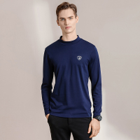 蒙蒂埃莫简约百搭微弹精致印花半高领套头可打底男士长袖T恤