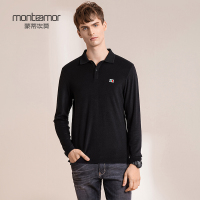 蒙蒂埃莫时尚舒适亲肤含羊毛男士常规版翻领polo衫长袖T恤