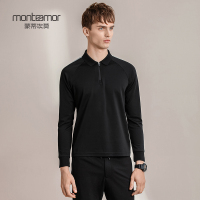 蒙蒂埃莫时尚轻运动风拉链半开胸修身版polo衫男士长袖T恤
