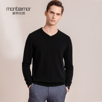 蒙蒂埃莫温暖舒适纯色经典v领纯羊绒套头男士羊绒毛衣