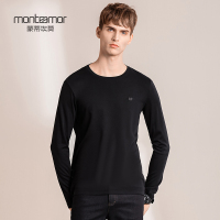 蒙蒂埃莫品质亲肤舒适圆领纯色含羊绒男士可打底长袖T恤