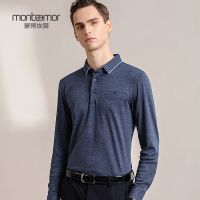 蒙蒂埃莫经典纯棉芝麻点翻领前胸开袋polo衫男士长袖T恤