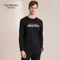 蒙蒂埃莫舒适简洁字母印花百搭男士圆领长袖T恤