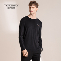 蒙蒂埃莫时尚舒适亲肤含羊毛男士常规版圆领长袖T恤
