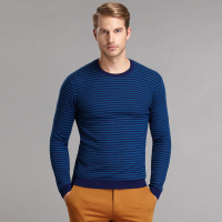 蒙蒂埃莫(monteamor)魅力时尚彩条羊毛圆领套头修身男士毛衫