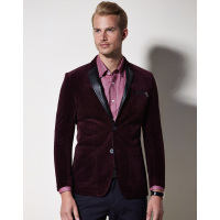 蒙蒂埃莫(monteamor)酒红色摩登新贵精致细条丝绒拼皮单西