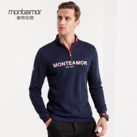 蒙蒂埃莫(monteamor)舒适户外法国罗纹半开胸立领男士长袖T恤
