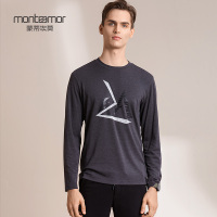 蒙蒂埃莫(monteamor)新颖logo印花莫代尔棉男士圆领长袖T恤