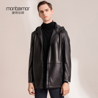 蒙蒂埃莫(monteamor)时尚绵羊皮革柔软质感常规版连帽男士风衣皮衣
