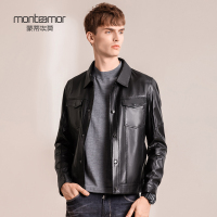 蒙蒂埃莫(monteamor)风尚翻领柔软质感绵羊皮修身版男士夹克皮衣